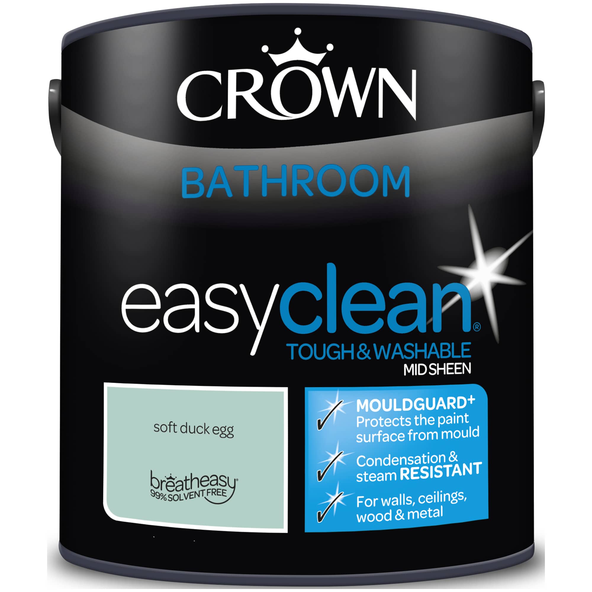 Crown Easyclean Bathroom Mid-Sheen Emulsion 2.5L (Full Range) 1 Crown Easyclean Bathroom Mid-Sheen Emulsion 2.5L