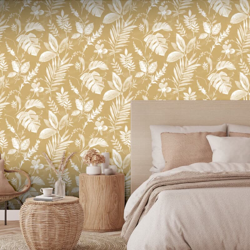 Muriva Tane Leaf Mustard Cream Wallpaper